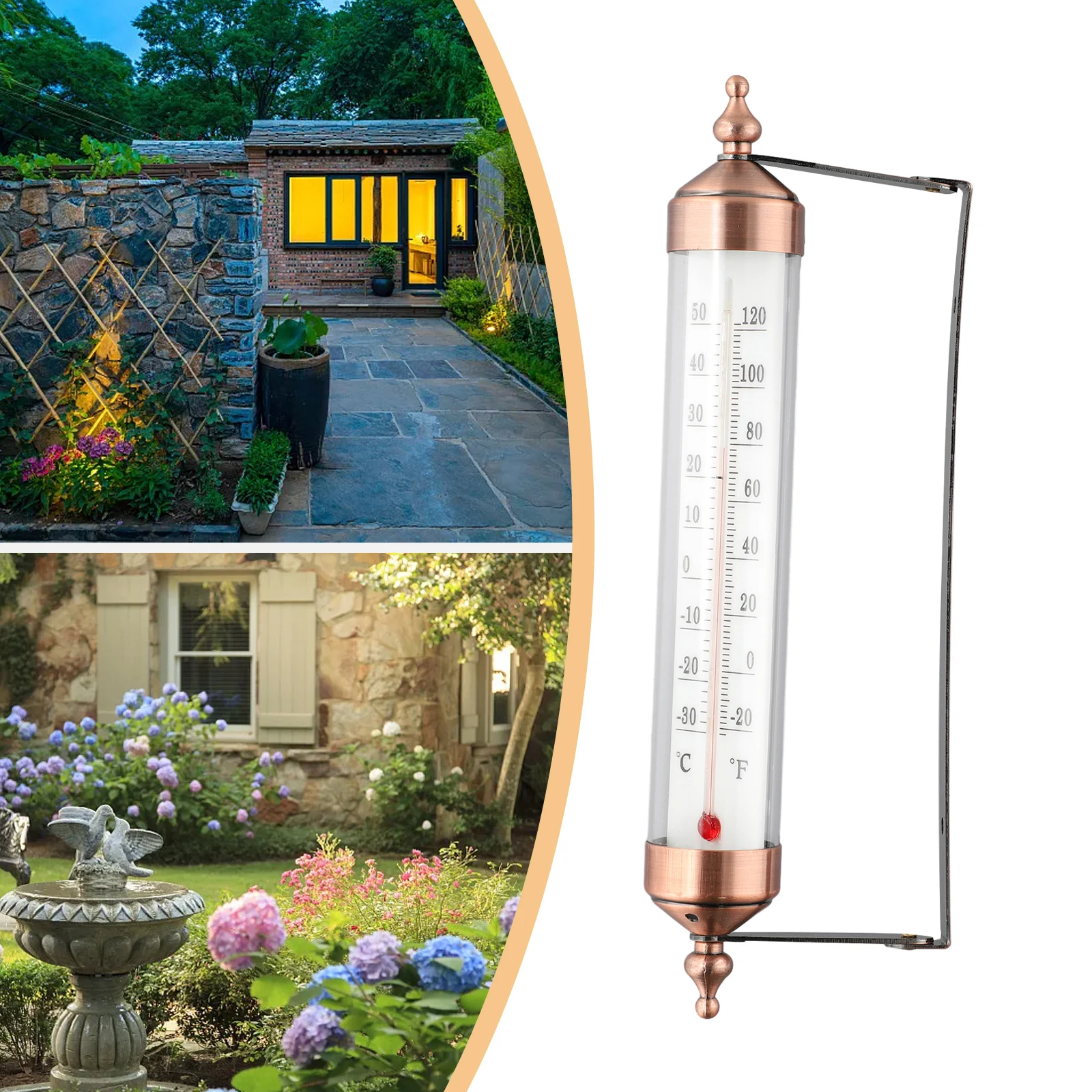 Bronze Effect Outdoor Thermometer Adjustable Wall Mounted Temperature Gauge For Garden Patio Greenhouse Yard Decor