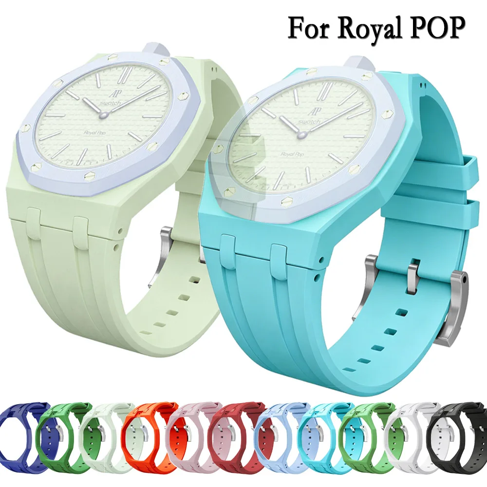 Für Royal POP Taschenuhr, Silikonarmband mit Biokeramikrahmen, einfarbiges Armband, Ersatzarmband Correa