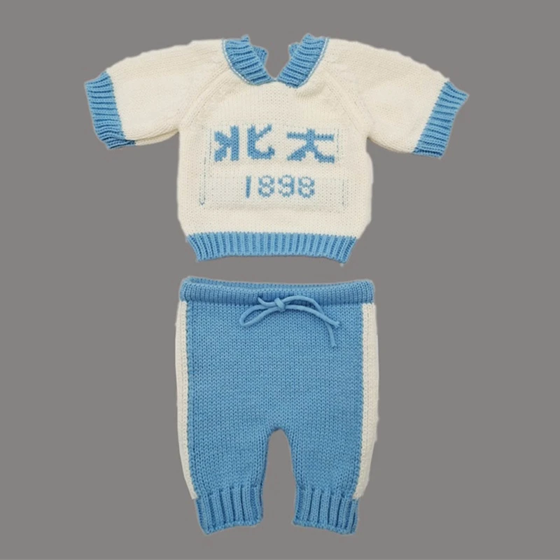 

2 Pcs Newborn Photography Props Knit Crochet Costume Baby Short Sleeve Tops Pants Set Infants Photo Clothing 40JC