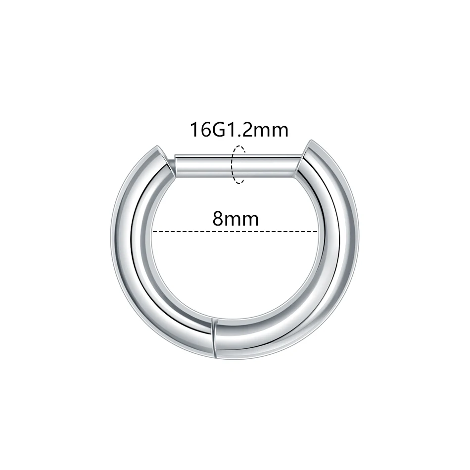1PC G23 Titanium Piercing Nose Rings D Shape Hinged Segment 16G Clicker Cartilage Tragus Helix Earrings Body Jewelry