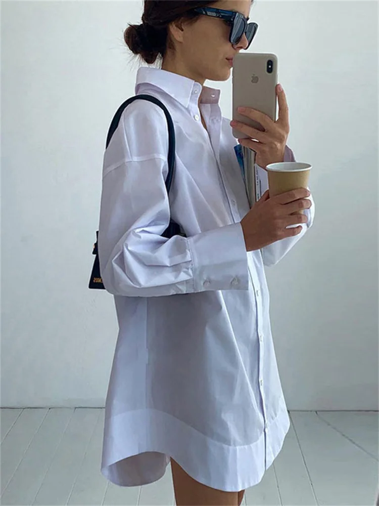 Tossy White Loose Fashion Shirts For Women See-Through Patchwork Cardigan Coat Lapel Slim Long Sleeve Oversized Blouse Shirt