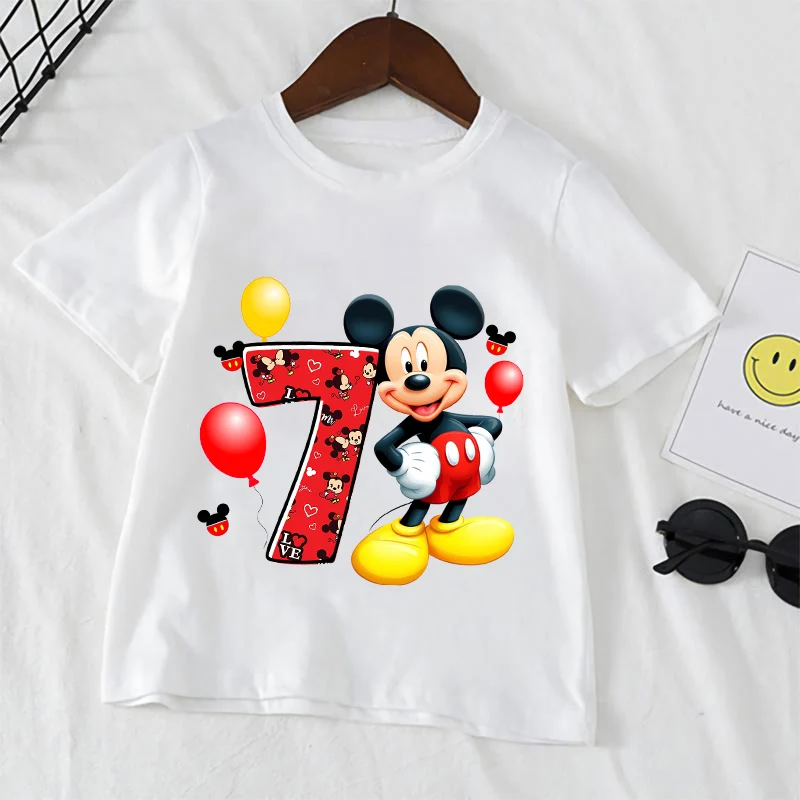 Mickey Mouse Tshirt Clothes Children Disney Birthday T-Shirt Cute Cartoon Boy Girl Short-Sleeve Tops Baby Show Tee Clothing Gift