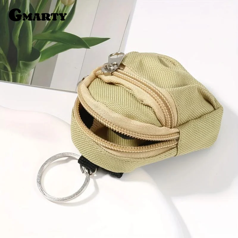 Mini Backpack Style Canvas Coin Purse With Key Ring And Zipper Closure For Daily Small Items Storage