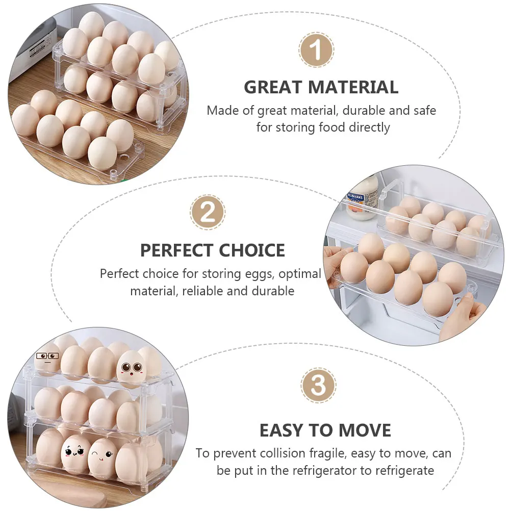 

Three-Tier Box Fresh Keeping Eggs Container Fridge Storage Box Stackable Egg Frame Kitchen Supplies Durable Food Safe Storage