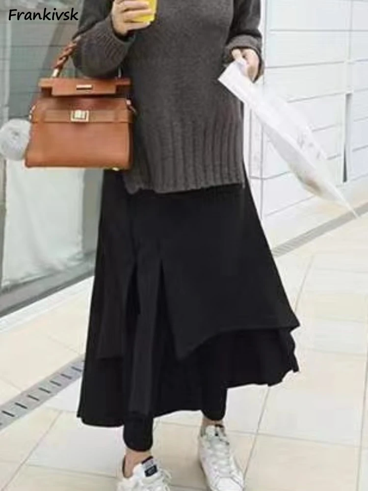 Skirts Women Solid All-match Irregular Fake Two Piece Autumn Trendy Leisure Niche Design Elegant Streetwear Office Lady Chic