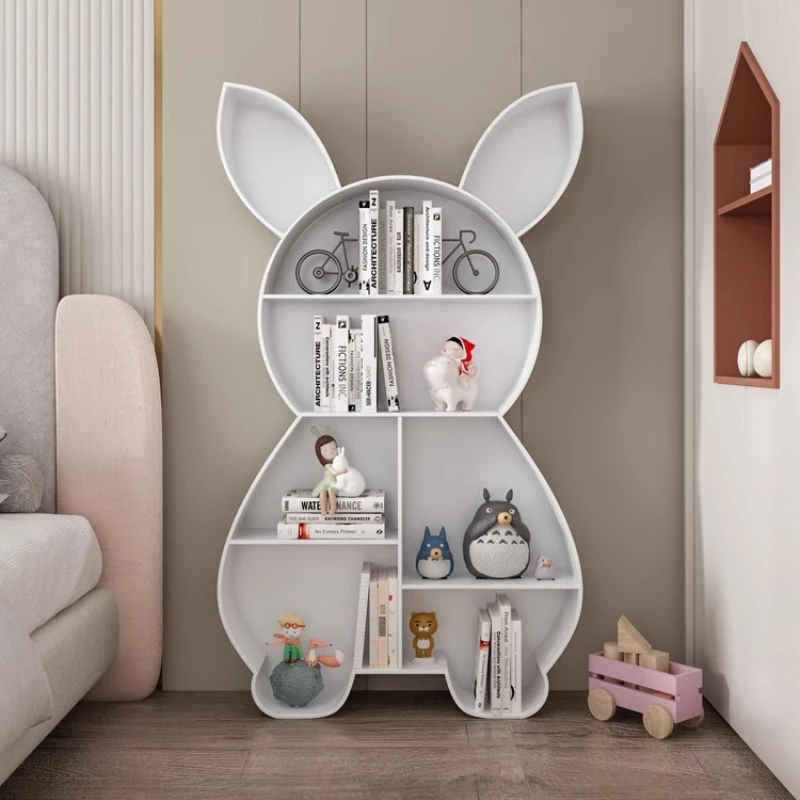 

Floor-to-ceiling multi-layer picture book rack, wrought iron rabbit animal modeling bookshelf, kindergarten display shelf