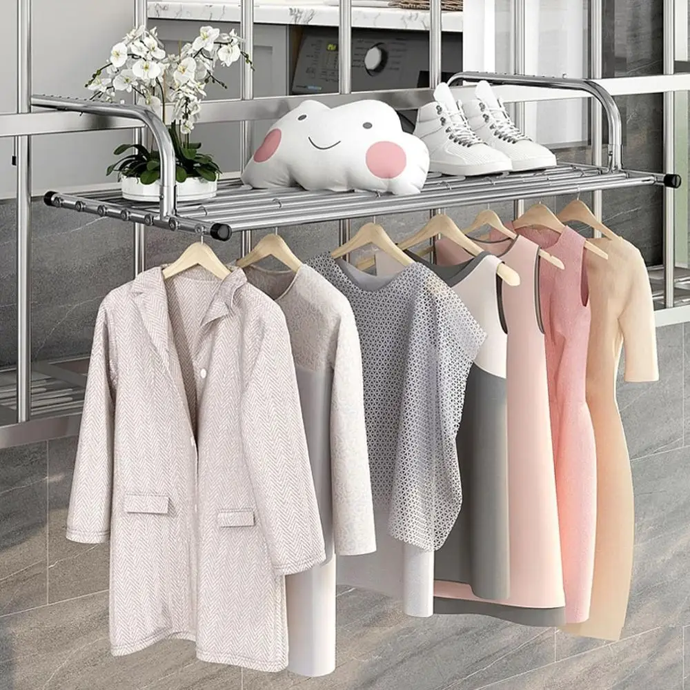 Indoor Stainless Steel Retractable Clothes Drying Rack, Silver, 68 for Balcony or Hanging Use