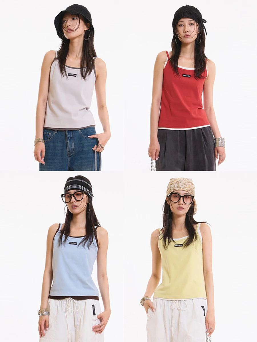 

MIMBLANCHE Brand Summer Two-Way Wear Label Strap DEARSOCUTE Hand-Pied Store Women's Faion Vest Strap Cotton Blend