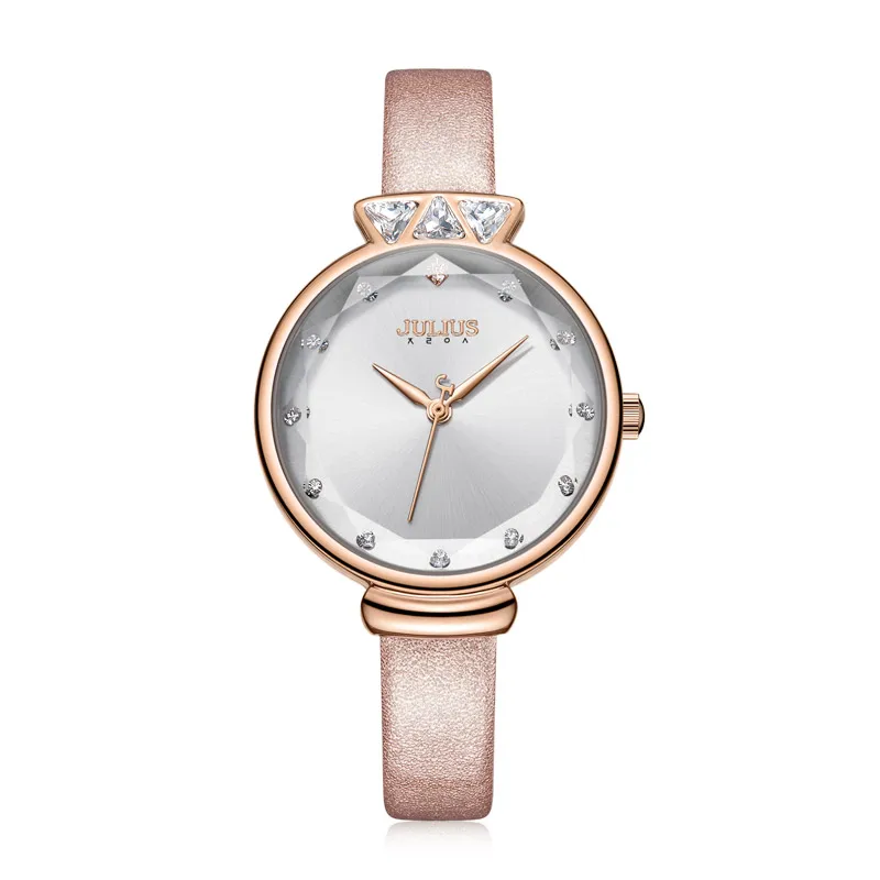 

New Lady Women's Watch Japan Quartz Elegant Aquarius Fashion Crystal Hour Bracelet Leather Clock Girl's Birthday Gift Julius Box