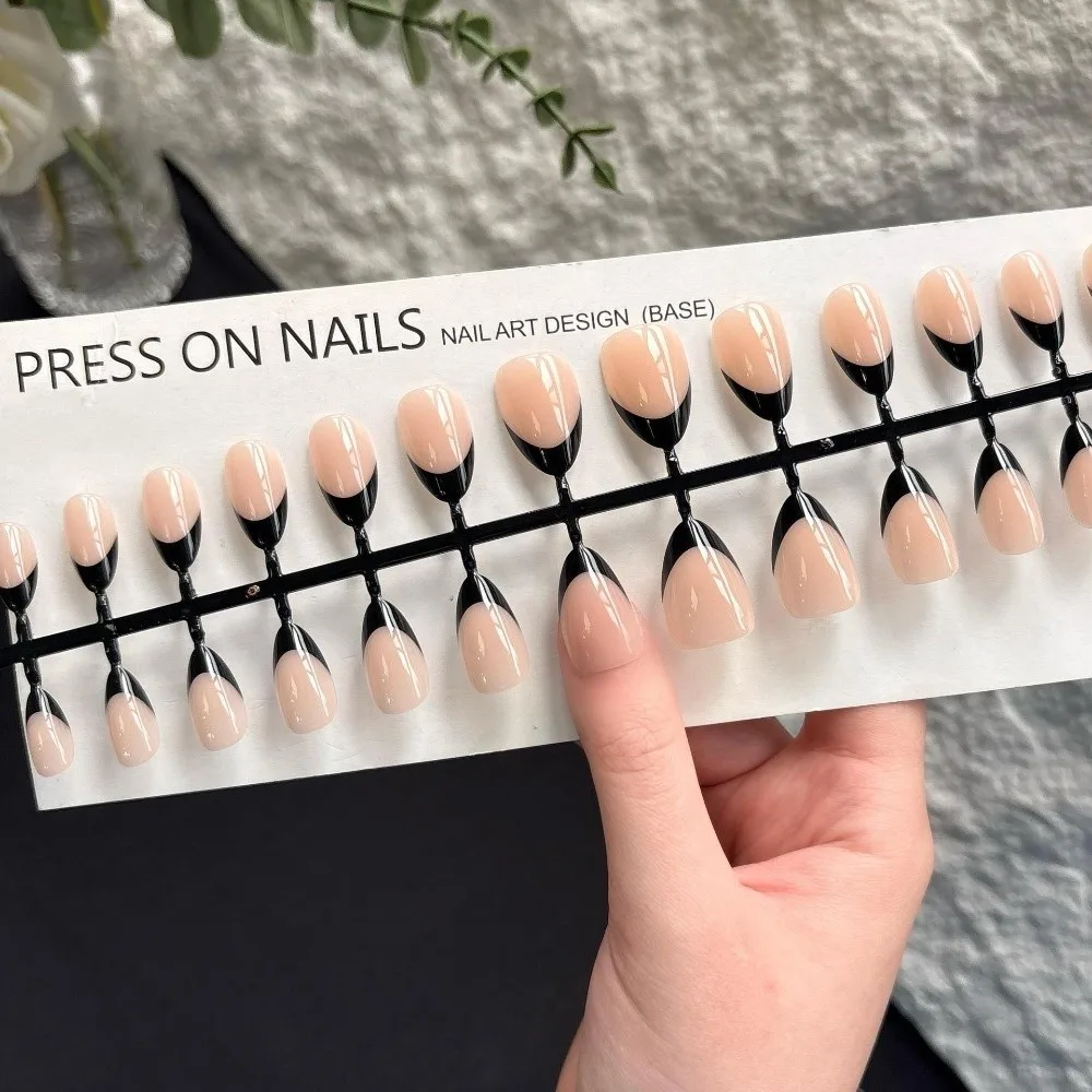 Simple 30 Pieces Press On Nails Almond Shape Glossy Finish False Nails Matte Nude Medium Length Nail Tips Daily Wear