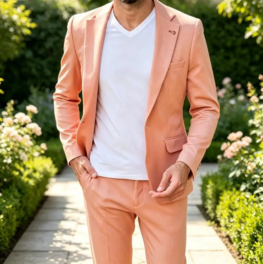 Fashion Summer Men's Suits Single Button Notched Lapel Simple Slim Jacket Pants 2 Piece Set Daily Shopping Office Work Male Suit