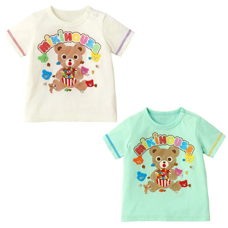 Children's Short Sleeve T-shirts Summer New Boys Tops Girls' Cartoon Little Bear Popcorn Embroidery Cute T Shirt Kids Clothes