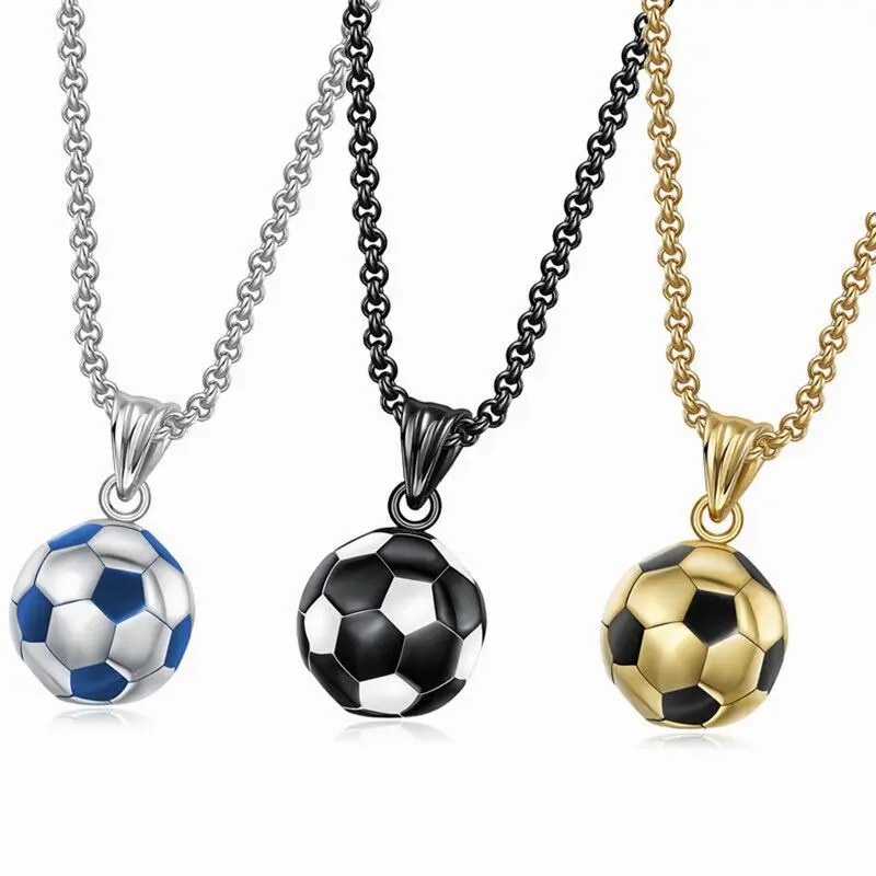 Stainless Steel Titanium Sports Football Soccer Pendant Collar Chains Necklace for Men Women Couple Friends Gift Jewelry