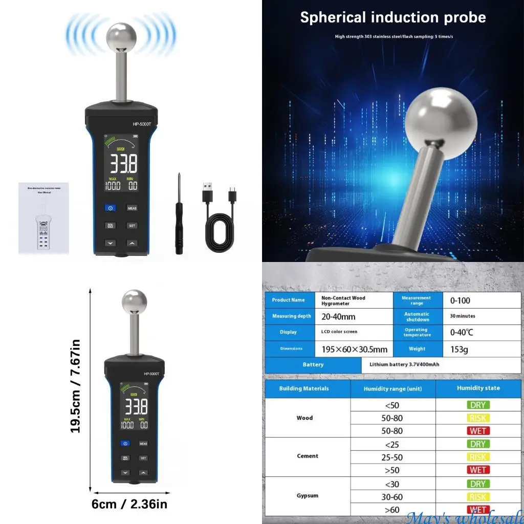 

Undamaged Humidity Sensors For Wood Wall Concrete Moisture Detection Up To 40mm Depth Alarm Function 448A