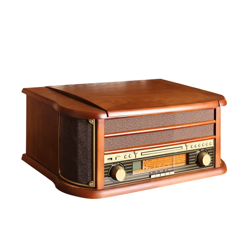 Wooden Nostalgic Stereo Record Player Vinyl Turntables Player Gramophone with Recording LP CD Radio USB SD AUX Function