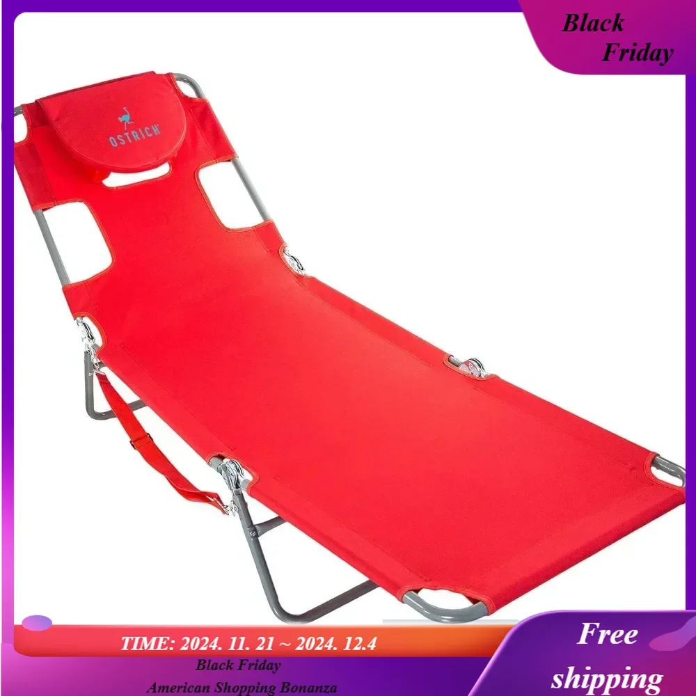 Chaise Lounge Beach Chair for Adults with Face Hole - Versatile, Folding Lounger for Outside Pool, Sunbathing and Reading(Red)