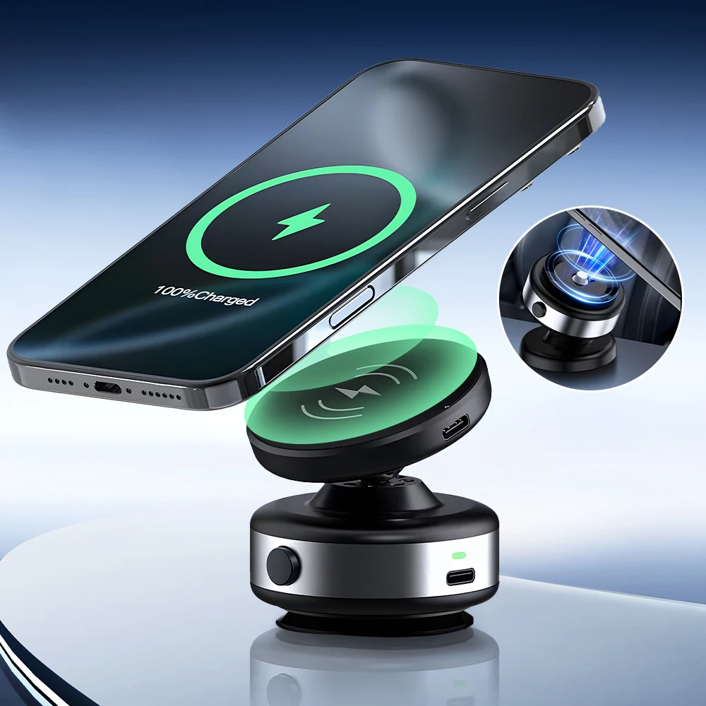 

The Magnetic Mobile Phone Holder Has Electric Vacuum Adsorption Function 360-Degree Rotation And Super Strong Magnetic Force
