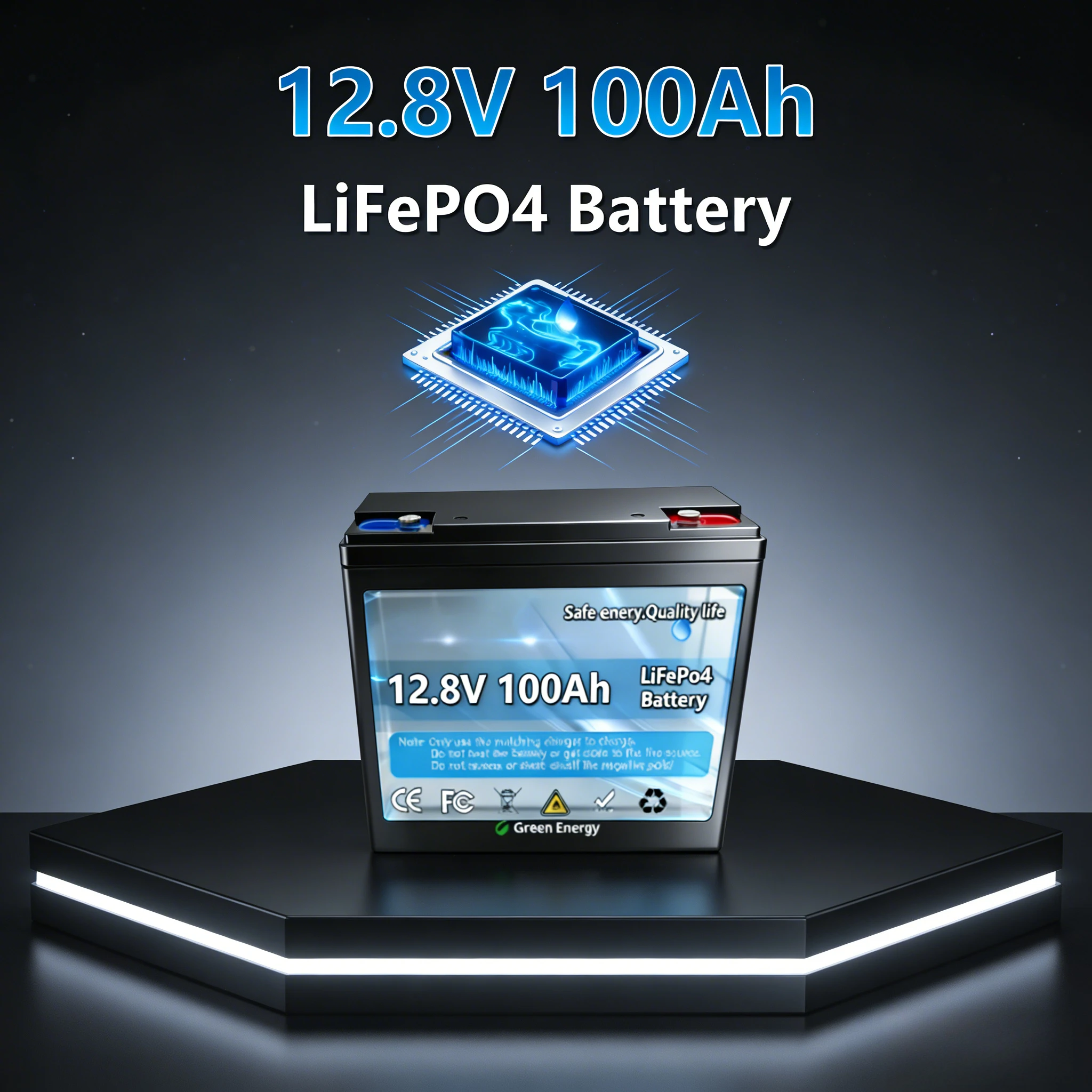 

12.8V LiFePO4 100Ah Lithium Battery Capacity Built-in 200A BMS 6000 Deep Cycles Perfect for Camping Solar Home Backup