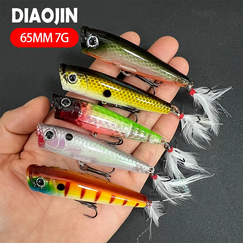 

65mm 7g Surface Popper Fishing Lures Long Casting Artificial Bait Topwater Pencil Swimbait Wobblers for Pike Perch Equipment