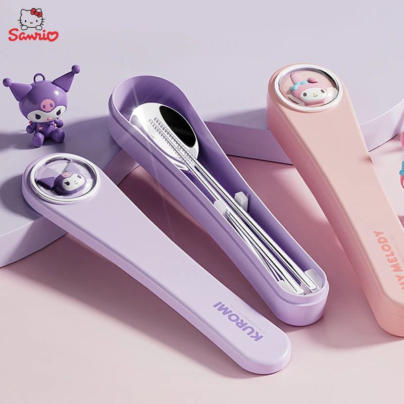 

Anime Sanrio Hello Kitty Cinnamoroll Portable Tableware Set Kuromi My Melody Sanrioed Spoons Chopsticks Set Students Gifts