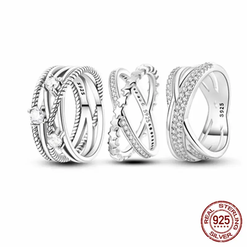 100% Sterling Silver 925 Multi-ring interlaced Rings Diamonds Cubic Zircon Finger Ring For Women Jewelry Wedding Engagement Gift