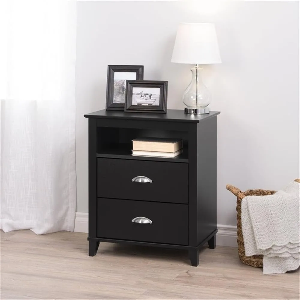 Yaletown Traditional 2 Drawer High Bedside Table Side Table with 2 Drawers and Open Shelf 16 D x 23 W x 28 H inches