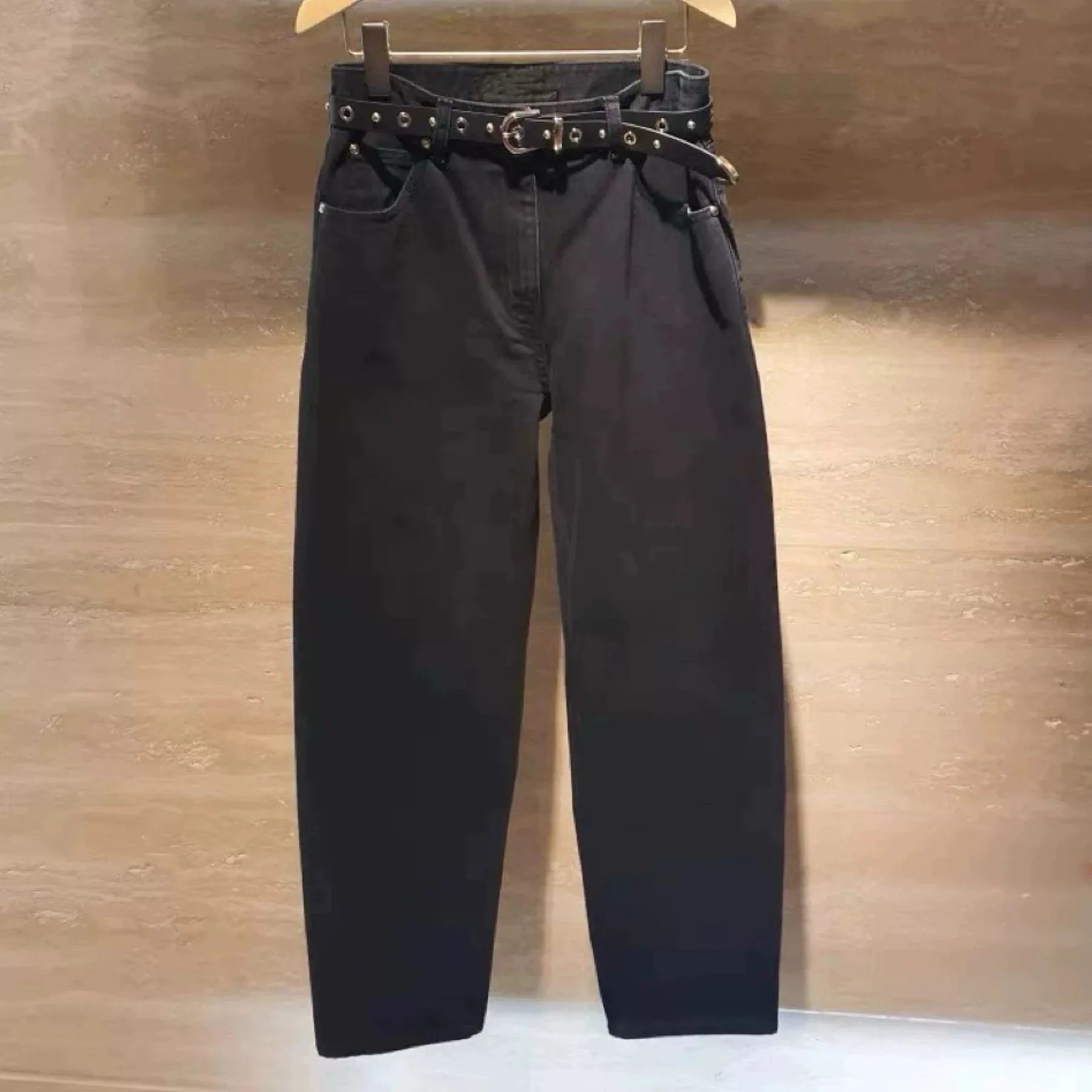 

NingYao TIM26 Spring Casual Commute Slimming Versatile Mid-High Waist Jeans Leather Belt Women's Fashion Spring Collection