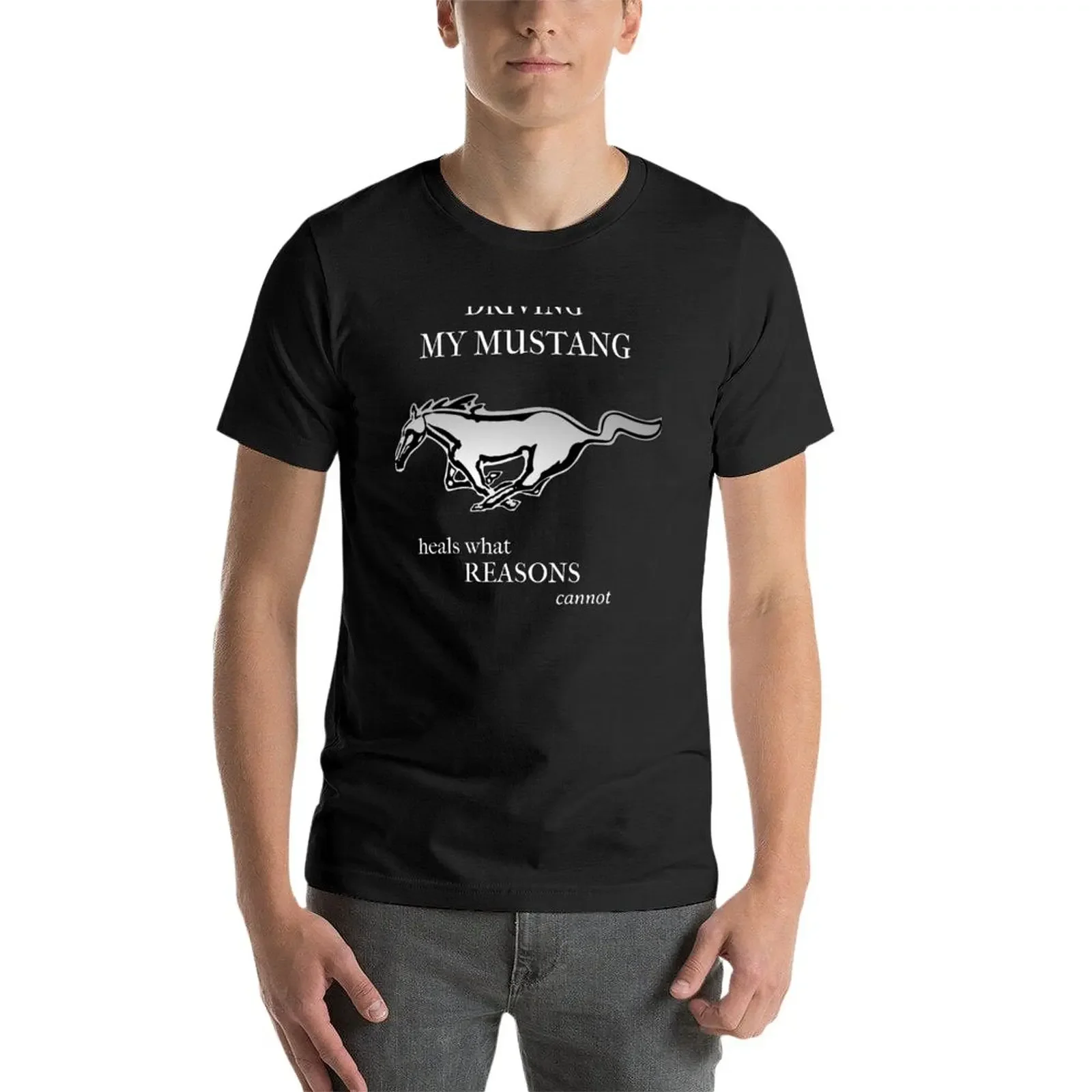 Driving my mustang T-Shirt tops korean fashion graphics t shirts for men cotton