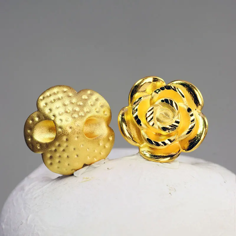 1pcs Pure 999 24K Yellow Gold 3D Lucky Flower Bead Pendant 0.9-1.1g