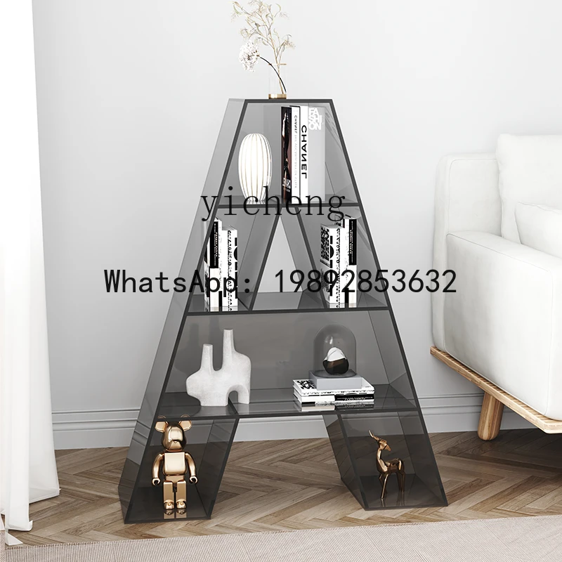 x9  Acrylic Light Luxury Creative Letter A Bookshelf Home Living Room Storage Display Multi-layer Floor Storage Rack