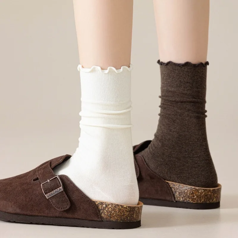 

7 Pairs Women's Spring Autumn White Mid-Calf Socks Set Ladies Fashion Warm Socks for Girls Cotton Seamless Socks High Quality