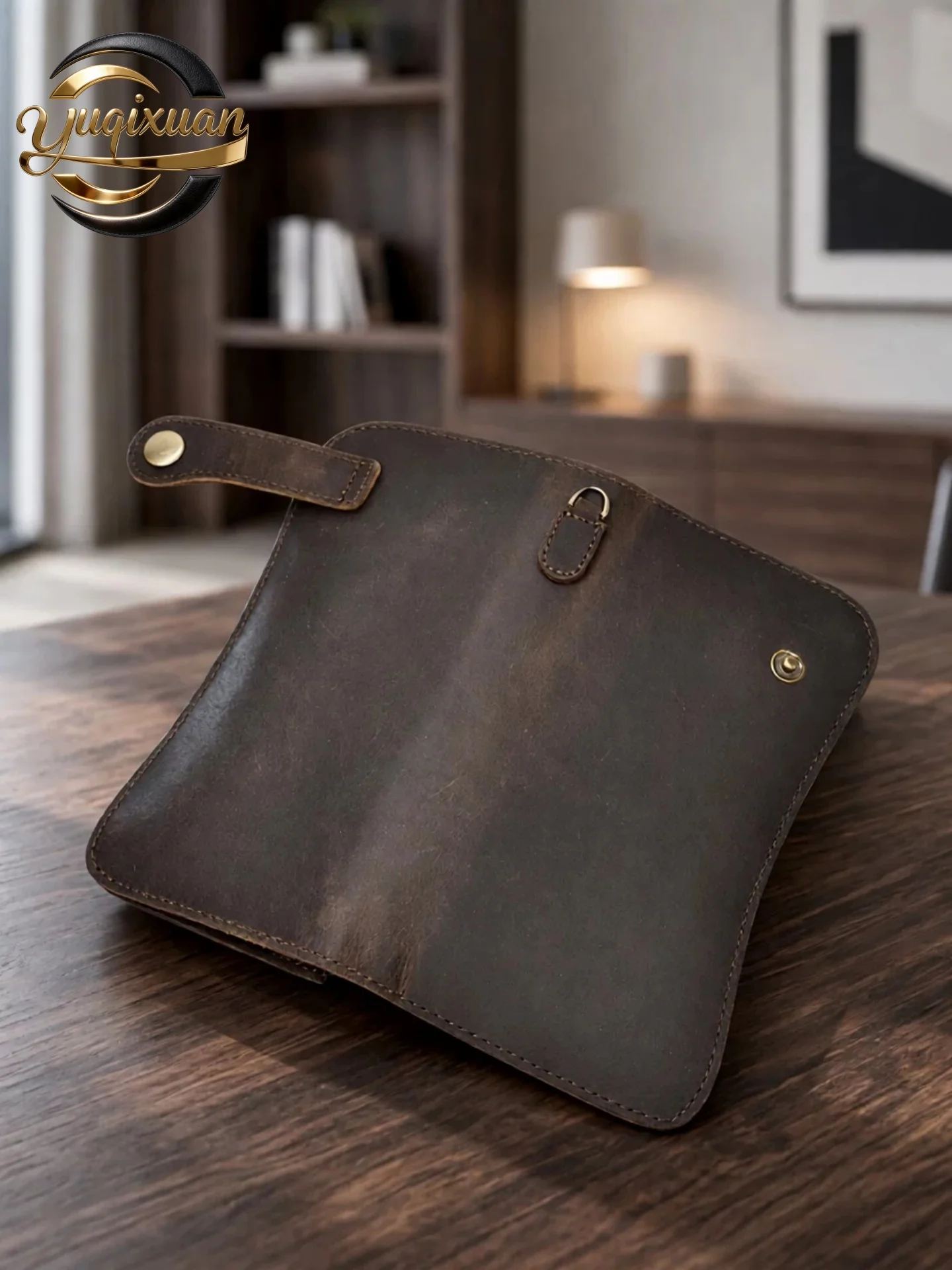 yuqixuan-long-leather-wallet-men's-genuine-mad-skin-wallet-with-iron-chain-anti-theft-multi-card-business-money-clip