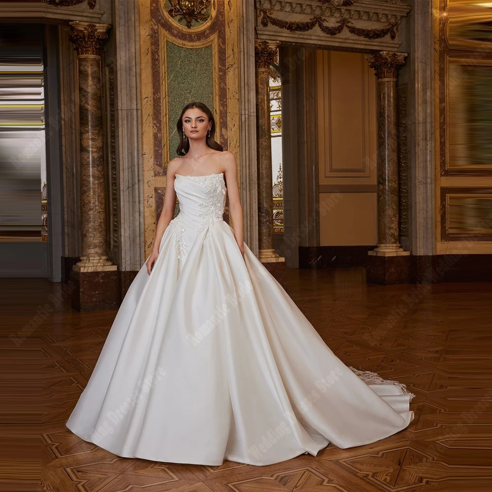 

Sexy Sleeveless Women Wedding Dresses Quality Lace Flower Print Bridal Gowns Mopping Length Princess Shine Tulle Gown Customized