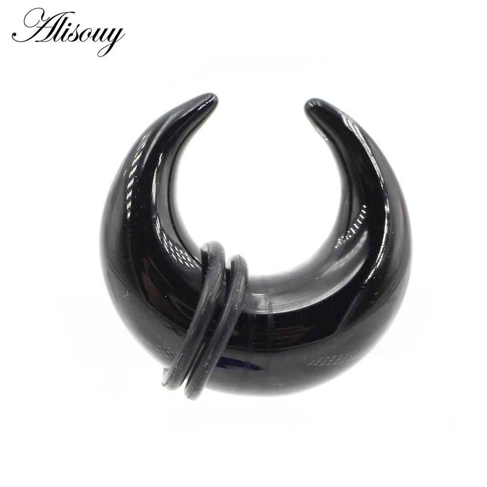 Alisouy 2PCS C-Shape Glass Nose Ring Buffalo Horn Septum Ear Plug Stretcher Expander Tunnels Taper Guages Body Piercing Jewelry