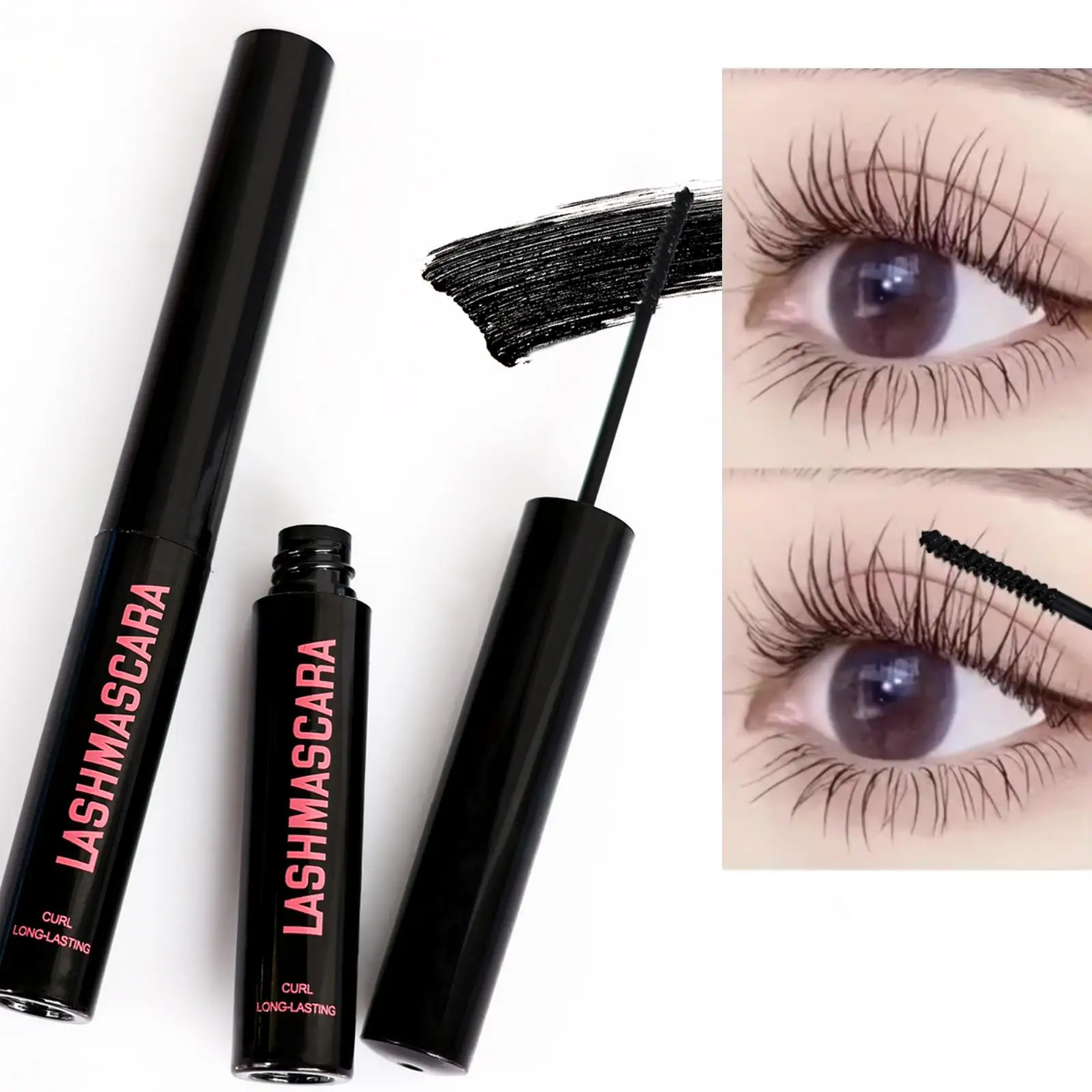 1 x fein gebürstete, wasserfeste schwarze Wimperntusche – 24 Stunden langlebig, einfach aufzutragen, klare Wurzeln, perfekt für Anfänger
