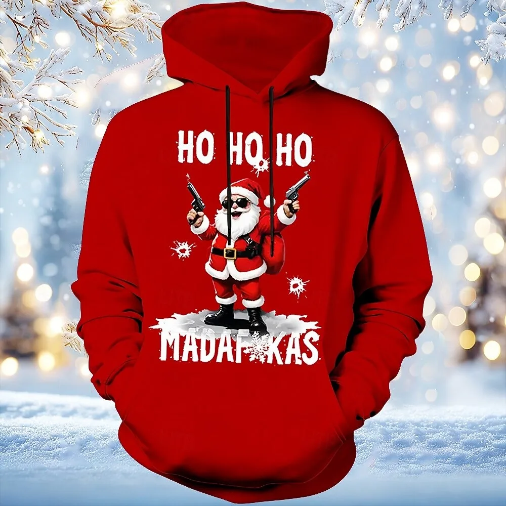 

Men's Christmas Hoodie Funny Santa Guns Ho Ho Ho Madafakas Pullover Sweatshirt Bold Xmas Humor festival Gift for Men's Clothing