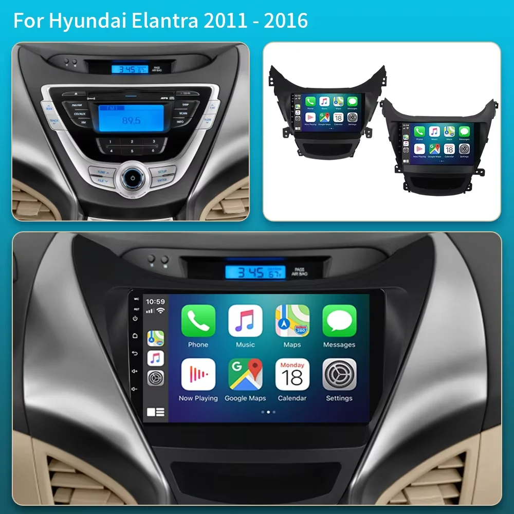 Android 16 For Hyundai Elantra Avante MD I35 2011 - 2016 CarPlay All-in-One Car Radio Multimedia 8 CORE IPS QLED Navigation GPS