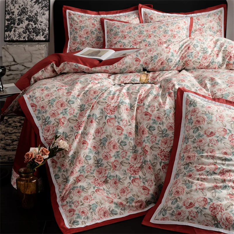 Digital Printed Egyptian Cotton Bedding Set Duvet Cover Linen Fitted Sheet Pillowcases Home Textile