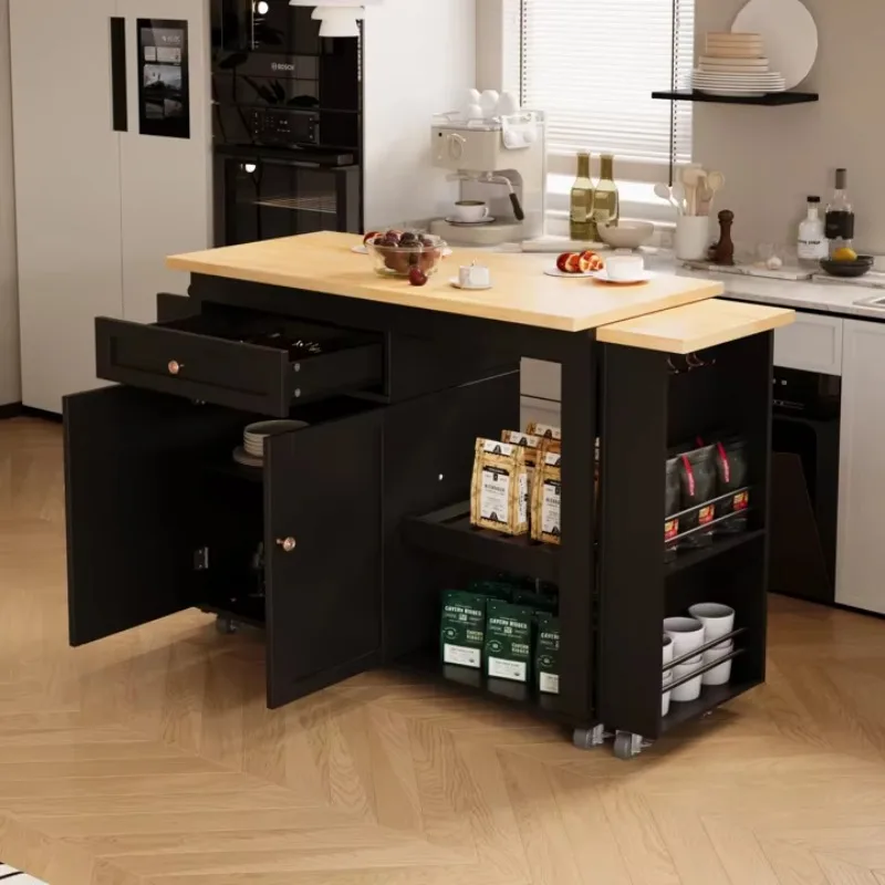 

Wooden kitchen island with expandable dining table for 4-6 people