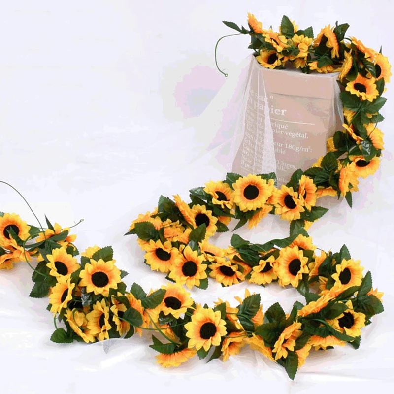 2.3M Simulated Sunflower Decoration Artificial Vine Yellow Fake Silk Flower Vine Plus Orchid Tree Wedding Party Wedding Decor