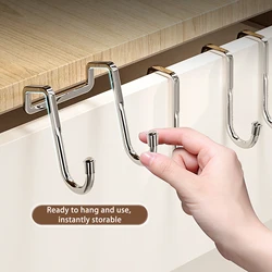 Over Door Hooks Stainless Steel Over Cabinet Hook Door Hanger Hook S Shaped Towel Bag Hook for Kitchen Bathroom Cabinet Organize
