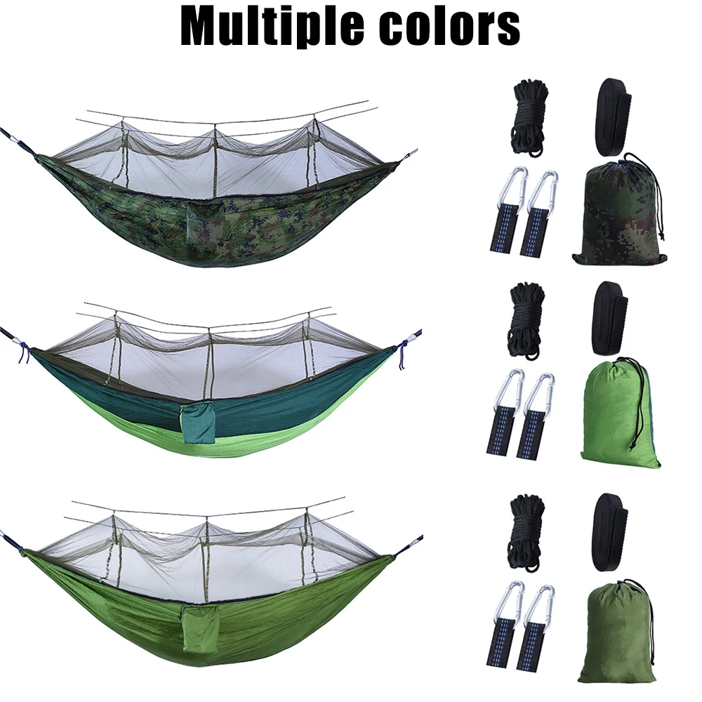 Hamaca portátil para dormir para 1 o 2 personas, hamaca ultraligera para acampar al aire libre con mosquitera, cama colgante, 260x140cm