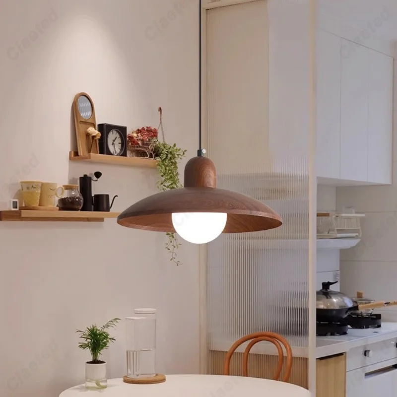 Modern Pendant Light Bedroom Study Bedside Pendant Lamp Vintage Wood Grain Living Dining Table Home Lighting Fixture Glass Ball