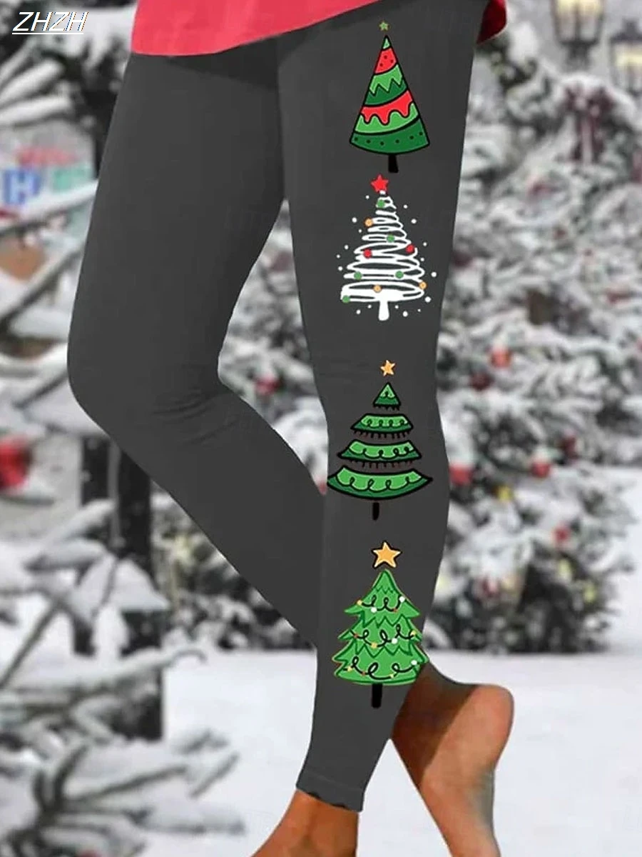 طماق المرأة عطلة خمر أزياء كامل طول عالية الخصر السراويل القبيحة عيد الميلاد الرسم عيد الميلاد الطباعة الحرارية الدافئة