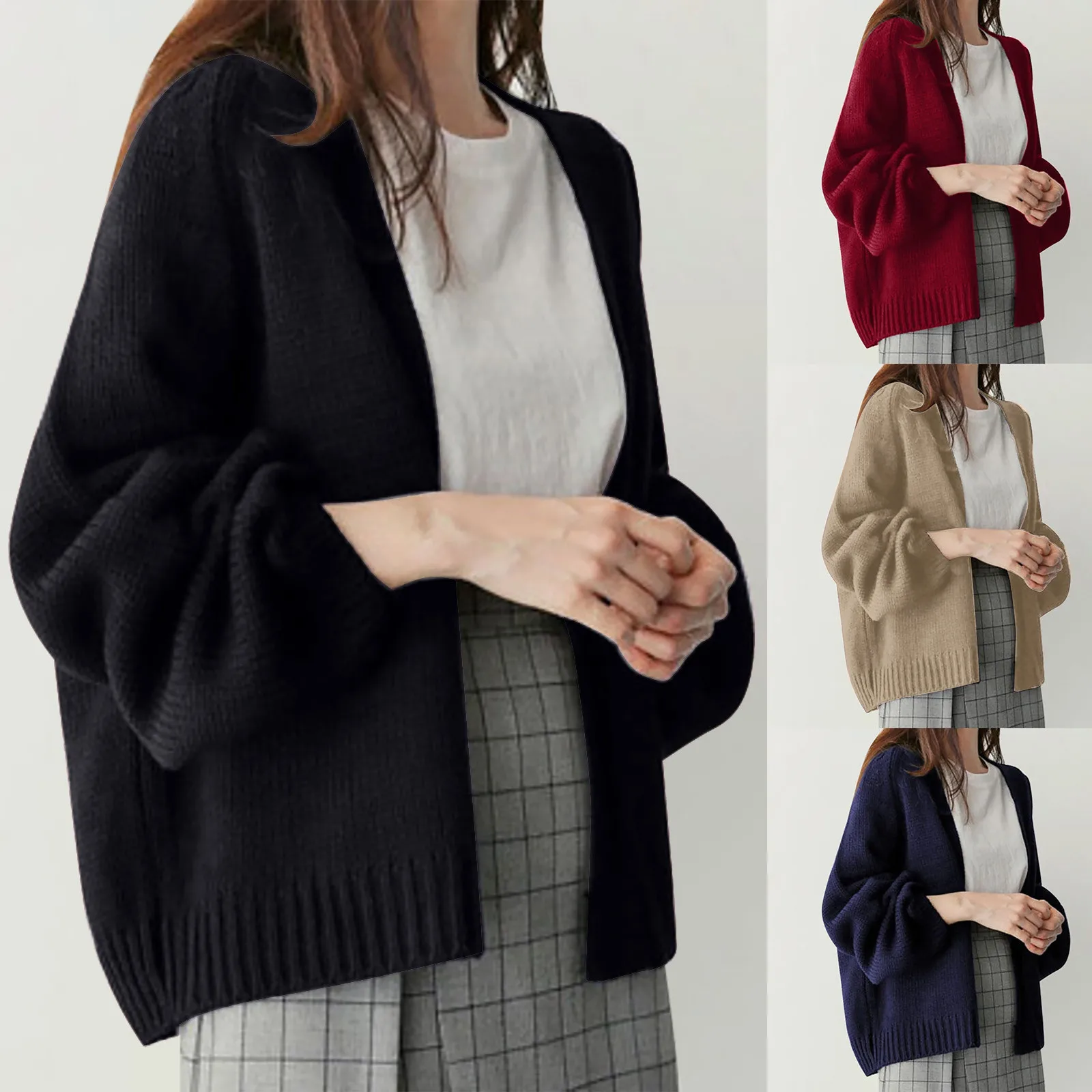 

Fashion Simplicity Short Solid Color Knitted Cardigan Women's Autumn Winter New Casual Chic Open Stitch Long Sleeve Sweaters