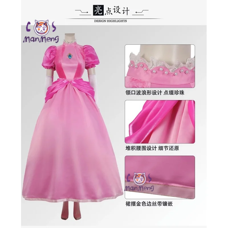 الأميرة الخوخ تأثيري حلي سوبر بروس زي الوردي لوليتا فستان الأميرة تاج أقراط قفازات هالوين عيد الميلاد فتاة هدية #5