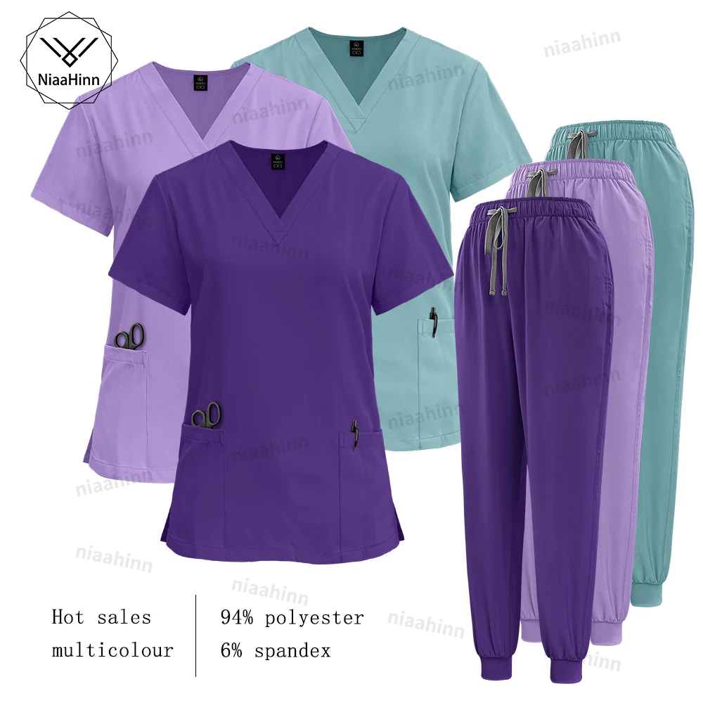 Medical Scrub Nursing Surgical Gown High Quality Elastic Scrub Healthcare Pharmacy Solid Color Uniform Wholesale Workwear Unisex