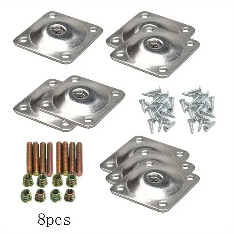 

8 шт. монтажных пластин для ножек мебели с крепежными болтами и винтами для усиления и замены ножек диванов, кушеток, столов