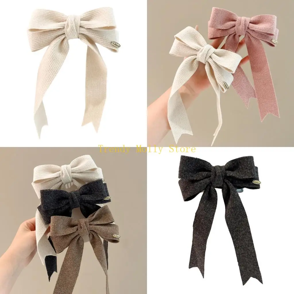 

N5KB Knitted Hair Clip Elegant Hair Bows Ribbon Bowknot Barrette for Women Lady Girl