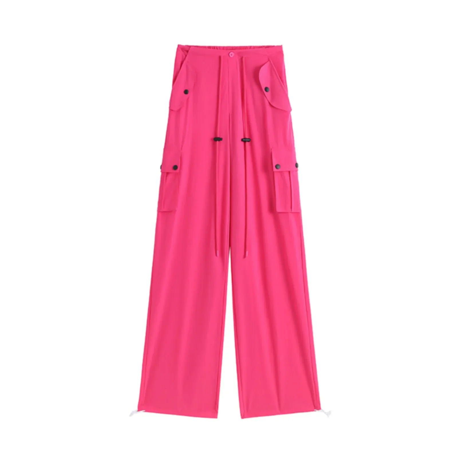 Pantalones Cargo holgados con bolsillo para mujer, pantalón holgado de pierna ancha, color rosa, verde, gris y negro, Y2K